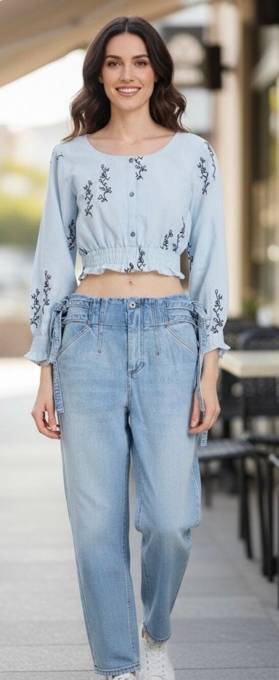 REVOLVE X Something Navy NWT Blue Linen Blend Embroidered Crop Top $150 Size L